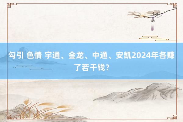 勾引 色情 宇通、金龙、中通、安凯2024年各赚了若干钱？