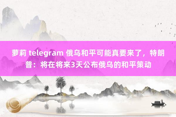萝莉 telegram 俄乌和平可能真要来了，特朗普：将在将来3天公布俄乌的和平策动